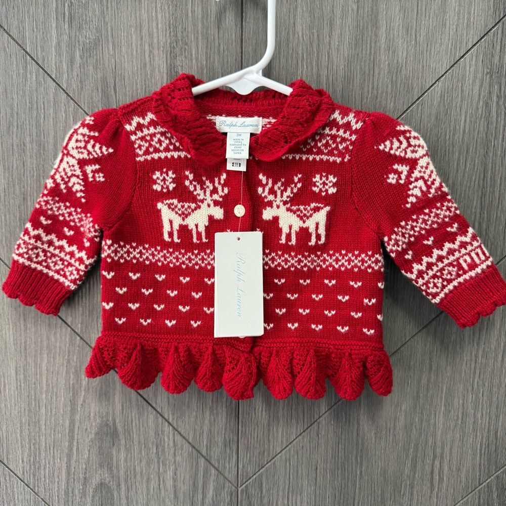 Ralph Lauren Red Knit Sweater with Reindeer Design